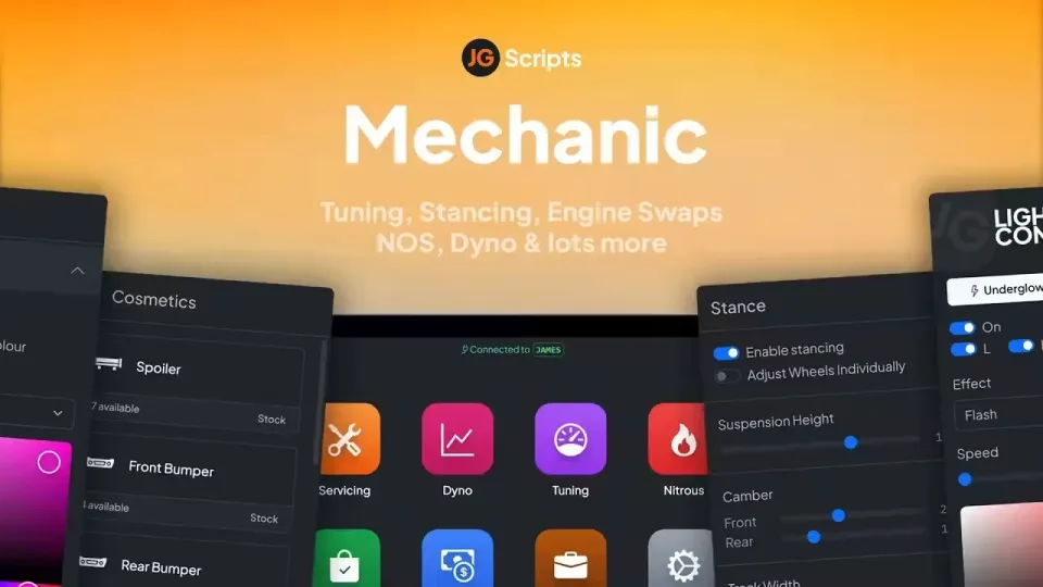 JG Mechanic Job with Dyno, Stance and Car Lifts FiveM script preview