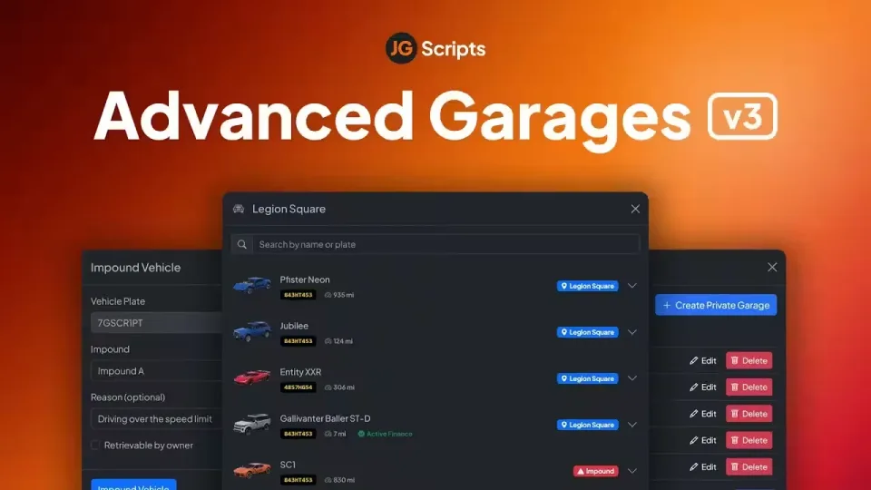 JG Advanced Garages v3 with Impounds FiveM script preview